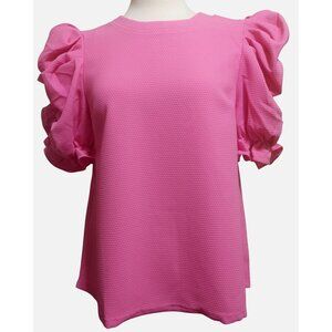 NWT Voy Women's Pink Puffy Sleeve Textured Top Size SMALL